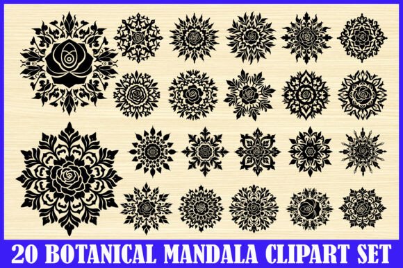 Download 20 Botanical Mandala Clipart Set - Botanic Collection